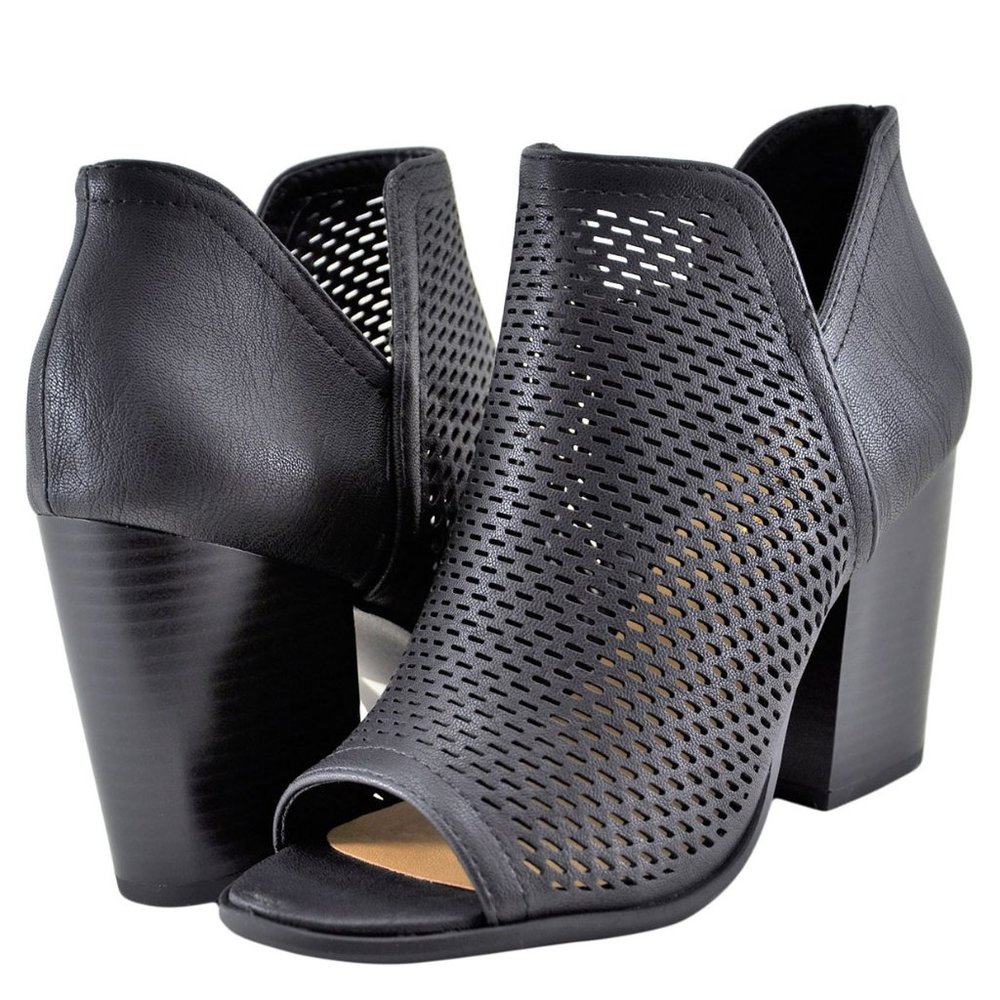 SODA Women's Open Toe Perforated Ankle Bootie 10